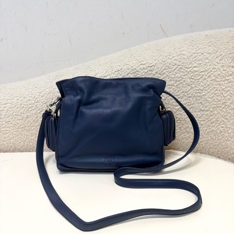 Loewe 羅意威 Flamenco福袋包 藍色羊皮流蘇單肩包