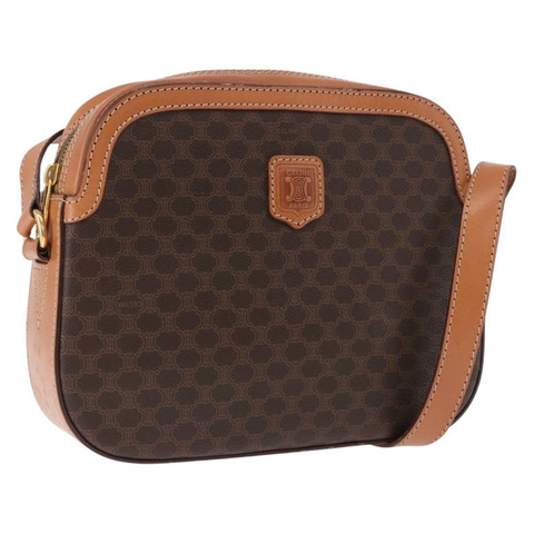 CELINE Macadam帆布肩背包 PVC皮革 棕色 金色 正品 ki6803V