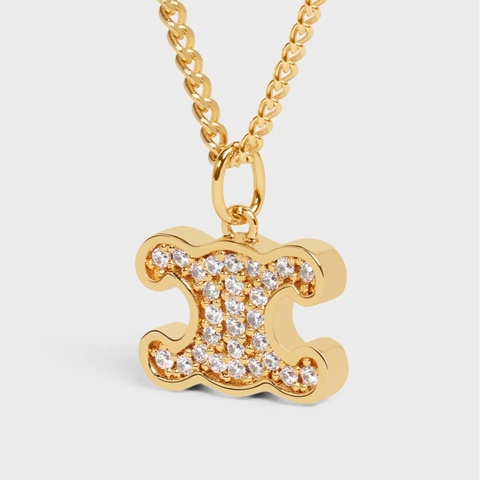 Celine TRIOMPHE RHINESTONE金色黄銅和水晶項鍊 專櫃21000