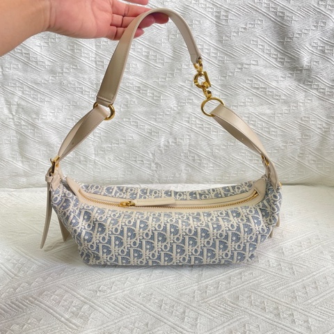 Dior 迪奧Small D-Journey Bag酒椰草 經典Oblique老花 藍色配奶白牛皮