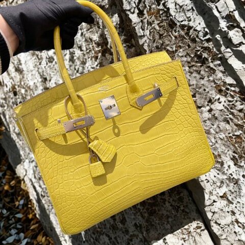 【精選天菜】HERMES BIRKIN 30CM 霧面鱷 方框鱷 檸檬黃  銀扣