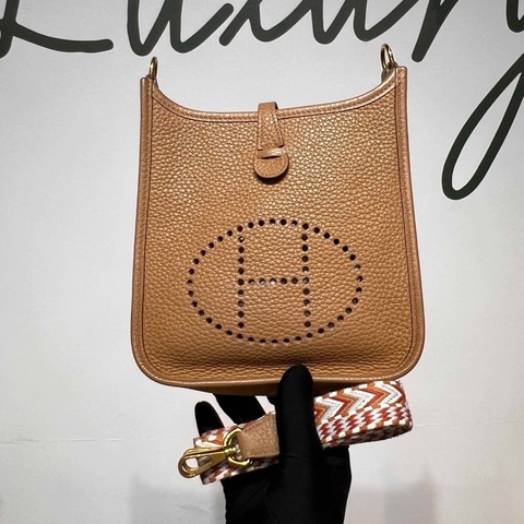 HERMES  愛馬仕 Evelyn mini 伊芙琳迷你 金棕 Z刻 TC皮