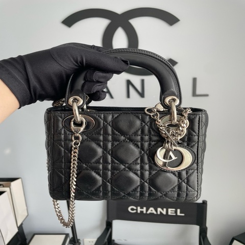 Dior迪奧戴妃三格黑銀可手提可斜挎 16年編碼