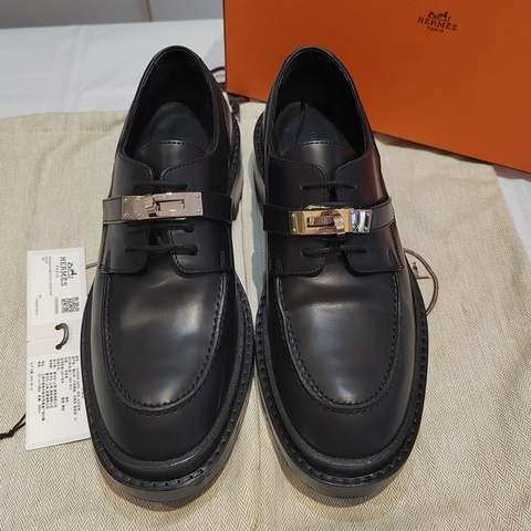 99新愛馬仕/Hermes 厚底黑色Kelly樂福鞋 37.碼