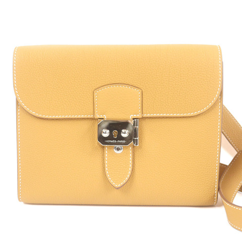 HERMES Sac à Dépêches 21 Togo 皮革單肩包，天然貂皮，W 印花，帶灰塵法國製造，男士