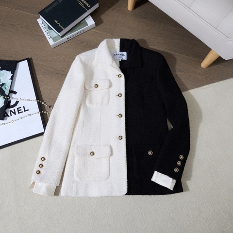 CHANEL 20A走秀款黑白拼色Tweed Jacket外套