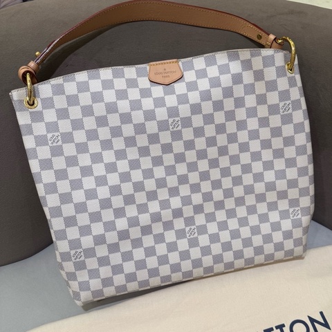 路易威登 Louis Vuitton Graceful Damier Azur白棋盤塗層帆布 35 x 30 x 11cm