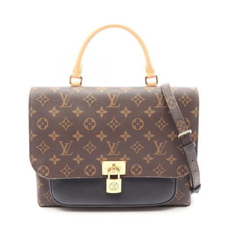 路易威登 Marignan Monogram 黑色 2WAY 手提包 M44259 PVC 塗層帆布皮革 棕色 黑色 二手 女士