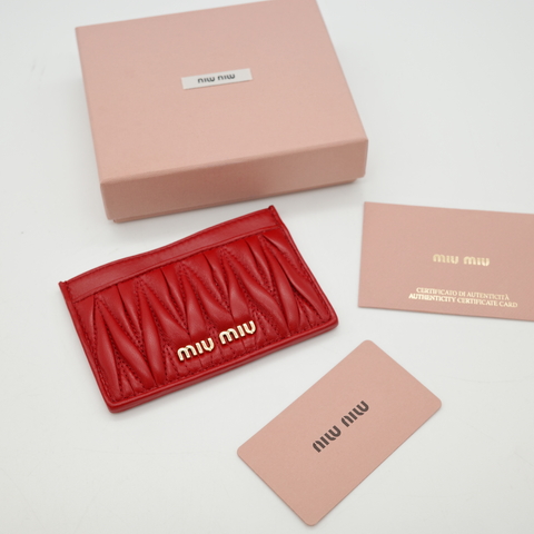 MiuMiu 繆繆 紅色 羊皮 皺褶 卡夾 3卡位