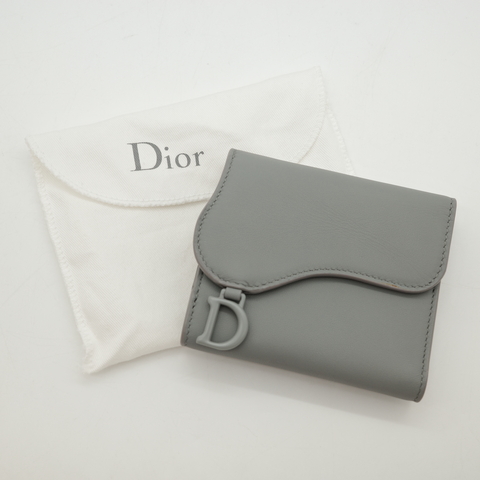 Dior 迪奧 Saddle 霧霾藍 霧霾灰 霧面牛皮 兩折 短夾 （鈔票位+卡位+零錢包）
