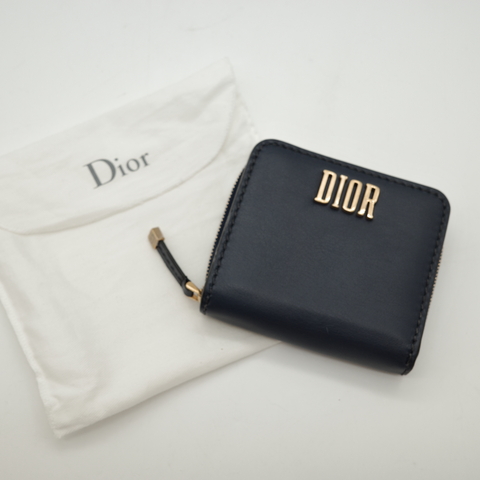 Dior 迪奧 Evolution 墨水藍 牛皮 拉鍊 短夾 （鈔票+卡位+零錢位）