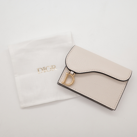 Dior Saddle 米白 山羊皮 金扣 卡夾 零錢包