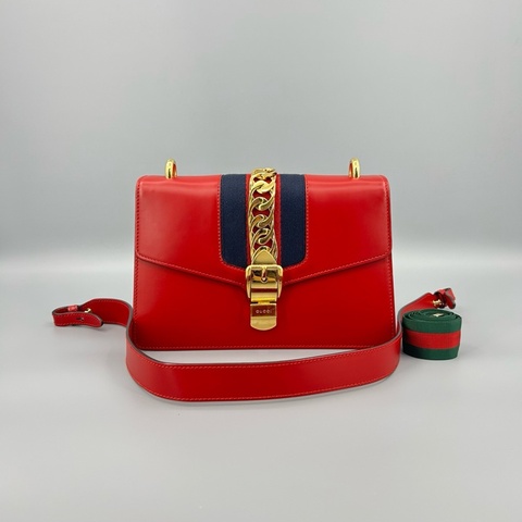 GUCCI 古馳 紅色塞爾維亞單肩斜挎包 97新