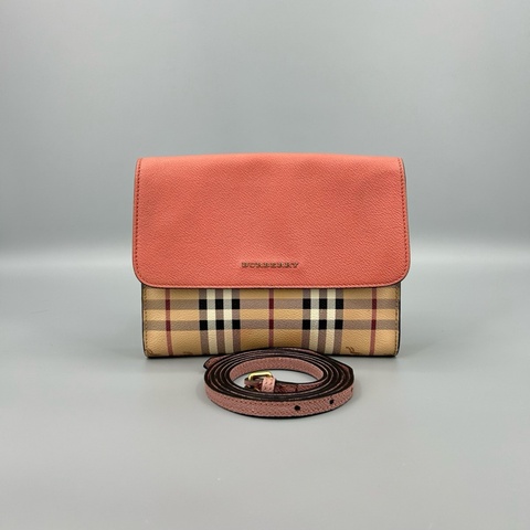 Burberry 博柏利 經典戰馬格紋拼色郵差斜挎包 97新