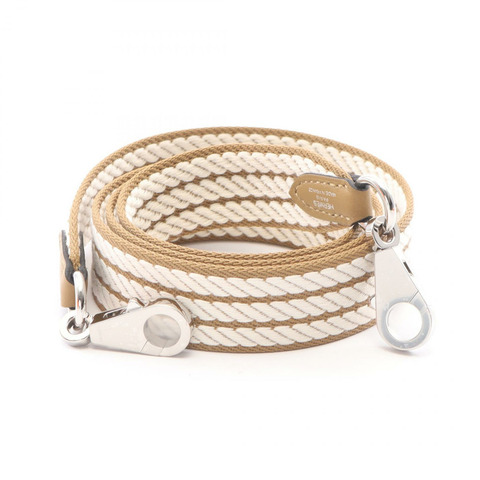 HERMES Bandouliere Sangle Cordage 肩帶帆布皮革米色 SHW G