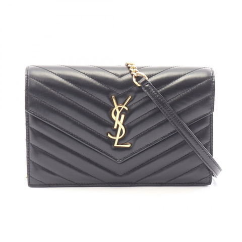 SAINT LAURENT PARIS Cassandra 信封式單肩包 742920 黑色皮革 二手 女士