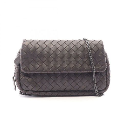 BOTTEGA VENETA Intrecciato 編織鏈斜背單肩包，棕色皮革，二手女款