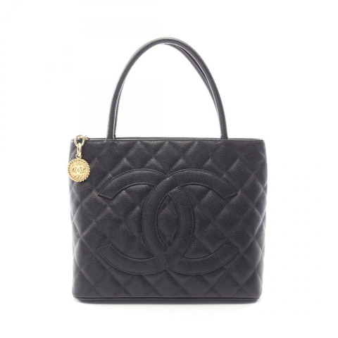 香奈兒 (CHANEL) Medallion 手提包 A01804 小牛皮 黑色 二手 女士 金色五金