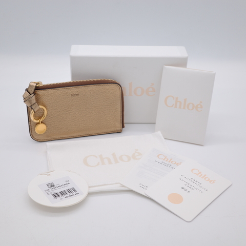 Chloé 蔻依 金屬色 銅色 牛皮 拉鍊 卡夾 錢包