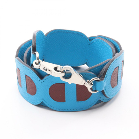 HERMES Bandouliere Maillon Chaine d'ancre 肩帶 皮革 藍色 SHW 二手 Z