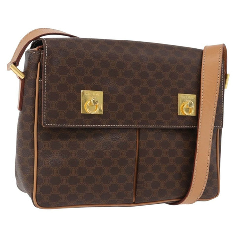 CELINE Macadam帆布肩背包 PVC皮革 棕色 金色 正品 197808V