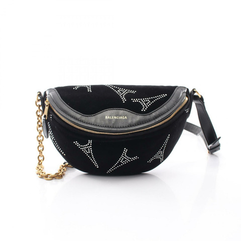 BALENCIAGA 紀念款鑲鑽腰包 565510 皮革面料 黑色