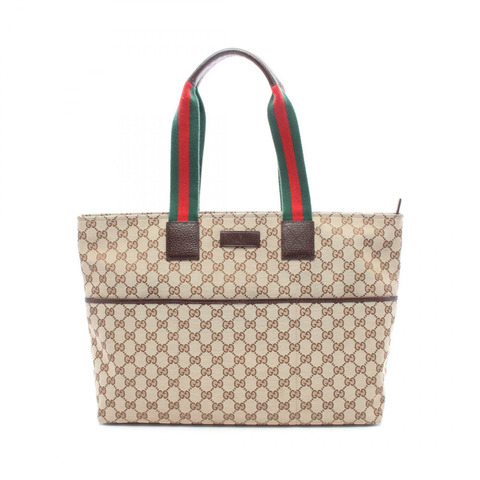 GUCCI 織帶手提包 155524 帆布皮革 米色 棕色 多色 二手 女士