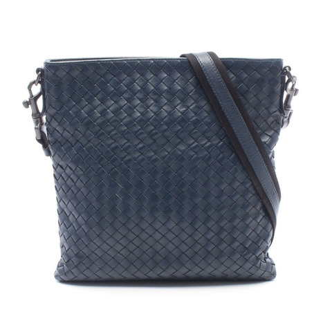 BOTTEGA VENETA Intrecciato 編織肩包，海軍藍皮革，二手男士款