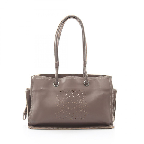 LOEWE Anagram 打孔手提包，米色皮革，二手女款