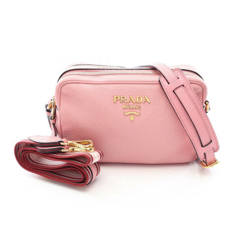 PRADA VIT DAINO Logo 斜背單肩包 1BH082 粉紅色皮革 GHW 二手 女士