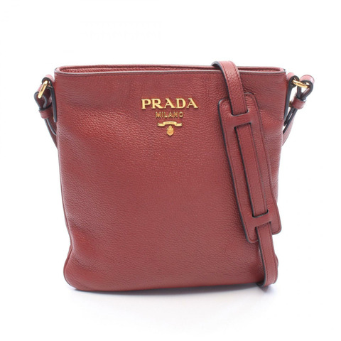 PRADA VIT.DAINO Logo 單肩斜背包，波爾多紅皮革，金色五金，二手女款