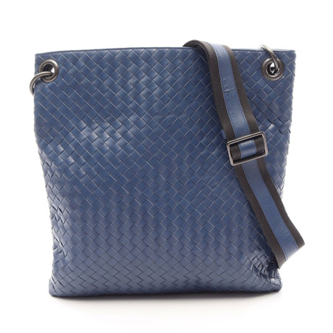 BOTTEGA VENETA Intrecciato 編織肩挎斜背包，藍色皮革，二手男士款