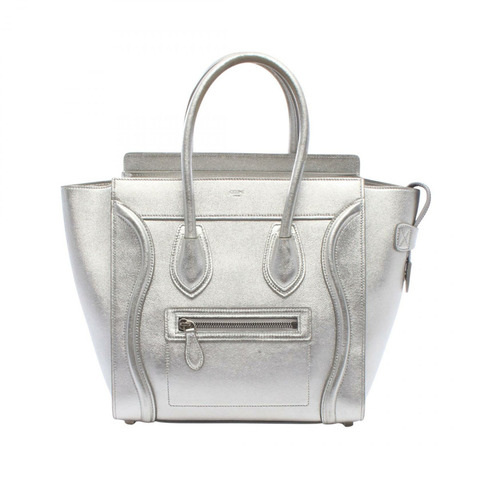 CELINE Luggage 迷你購物袋 手提包 皮革 銀色 二手 女士