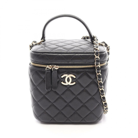 香奈兒 (CHANEL) 絎縫 Vanity 鏈條單肩斜背包 AS2362 黑色皮革 二手 金色五金
