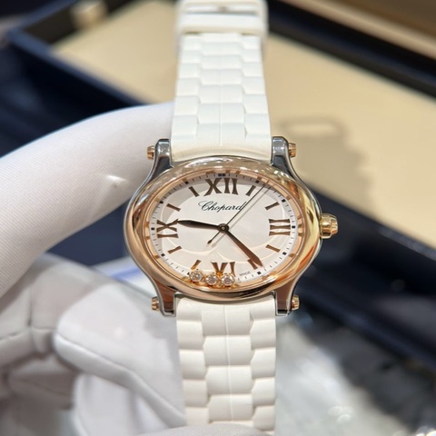 Chopard蕭邦石英機芯 18K玫瑰金間精鋼 30mm表徑 附 黑色錶帶 盒