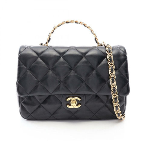香奈兒 (CHANEL) 絎縫手把鏈條斜背包 AS4212 羊皮 BK GHW