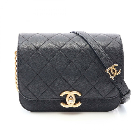 香奈兒 (CHANEL) 絎縫鏈條斜背包 AS2823 黑色皮革二手金色五金