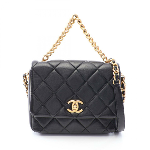 香奈兒 (CHANEL) 絎縫鏈條斜背包 AS2734 羊皮黑色 二手 金色五金