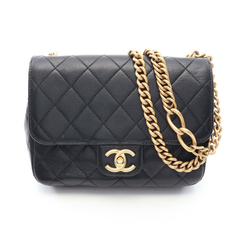 香奈兒 (CHANEL) 絎縫鏈條斜背包 AS3950 黑色皮革二手金色五金