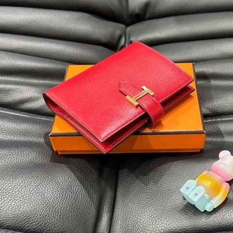 愛馬仕Hermes Bearn短錢包 53正紅 金扣