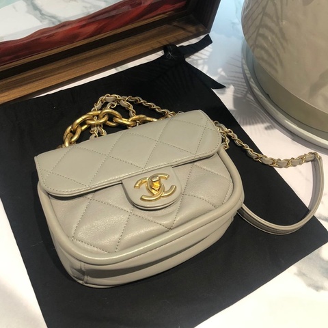 CHANEL香奈兒 灰色元寶/馬鞍包 手提單肩  牛皮 芯片款