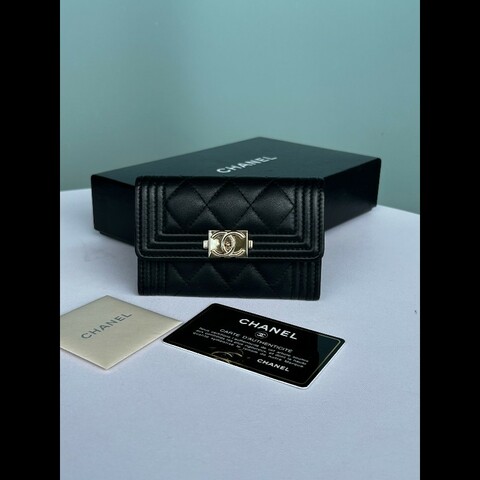 98♥️Chanel  黑金羊皮卡包/零包