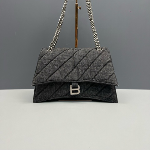 Balenciaga巴黎世家 灰色牛仔布中號Crush鏈條包單肩包斜挎包