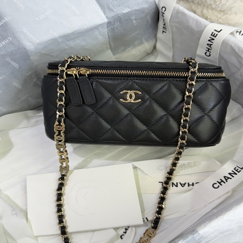Chanel 香奈兒黑色金球鏈條包 化妝盒 長盒子 配件：防塵袋 購證 黑卡