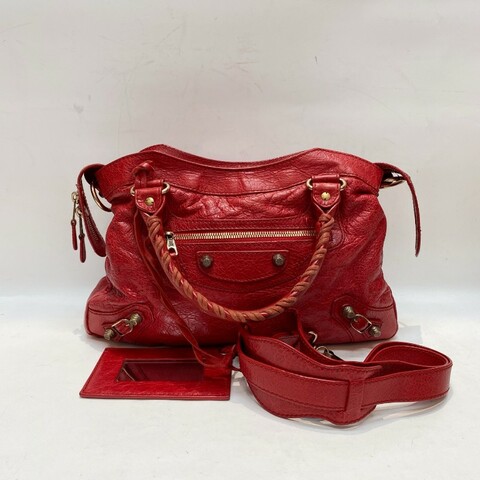 BALENCIAGA 巴黎世家CITY机车包红色铆钉32×21×6