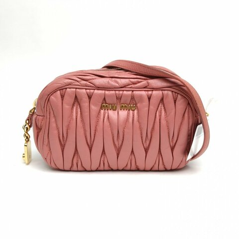 MIU MIU 粉色羊皮革Miumiu褶皺皮小包肩背包