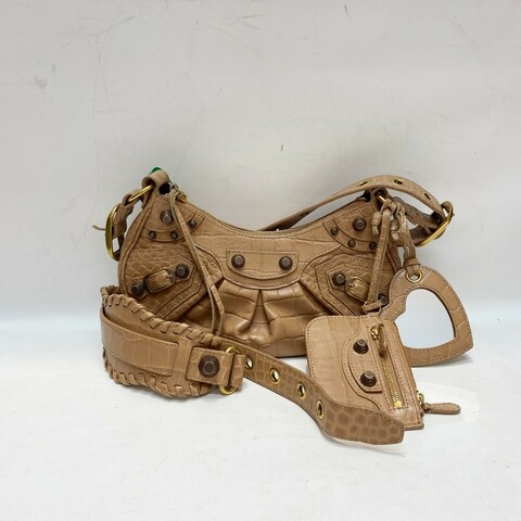 Balenciaga巴黎世家LE CAGOLE裸色鳄鱼压纹牛皮xs加小号单肩包25*13*6