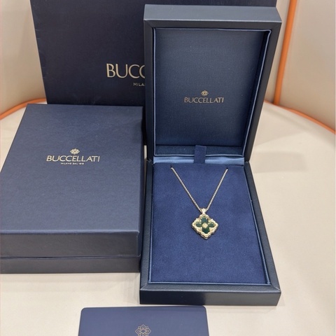 Buccellati/布契拉提18k黃金鑲嵌綠琺瑯大號項鍊