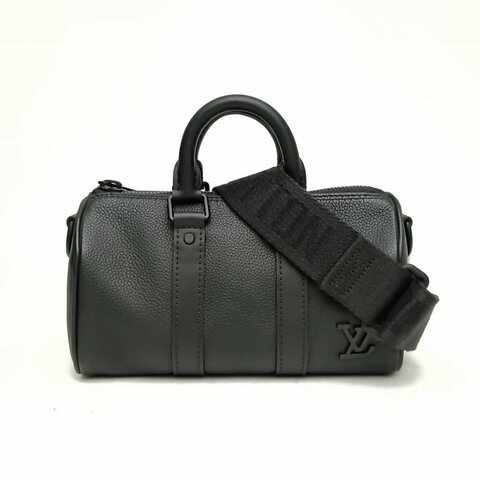 LV 黑色牛皮革晶片黑扣Keepall21手袋枕頭包肩背包