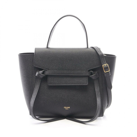 CELINE BELT NANO 單肩斜背包，黑色皮革，金色五金，二手女款